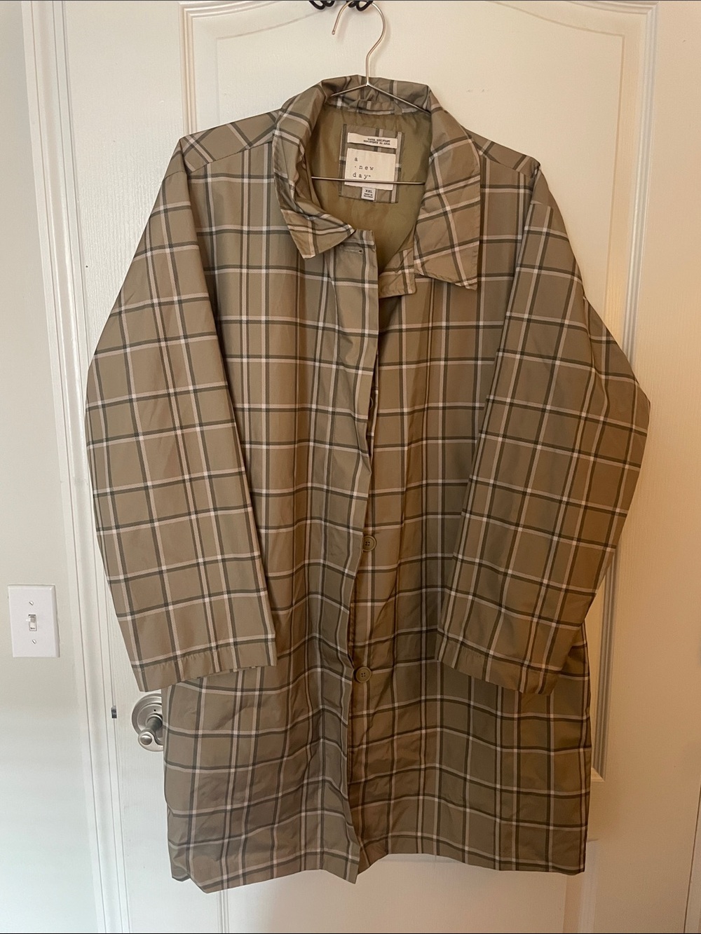 a new day Men's Plaid Raincoat in Taupe and Cream